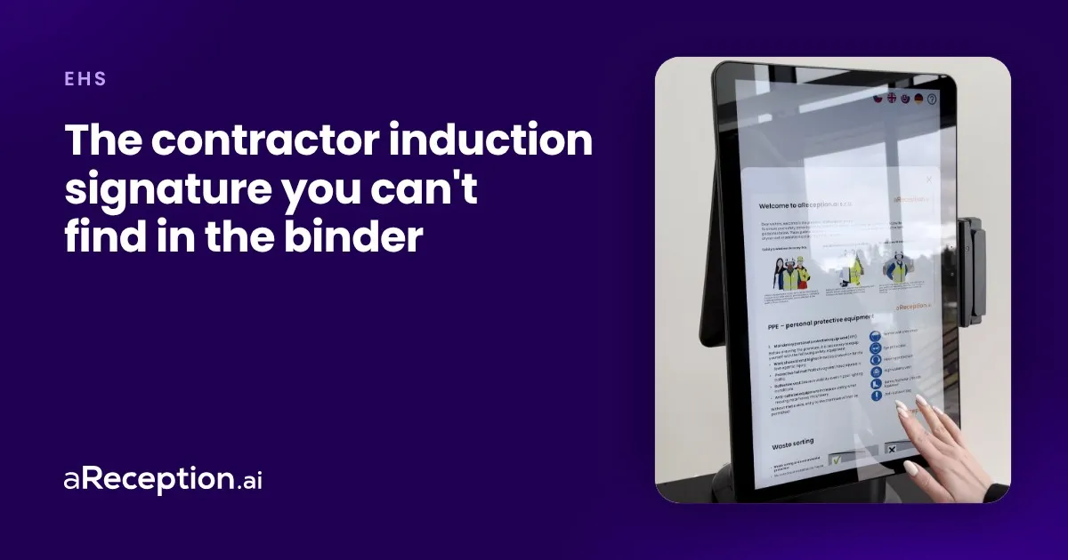 Article cover: an aReception kiosk showing a safety induction