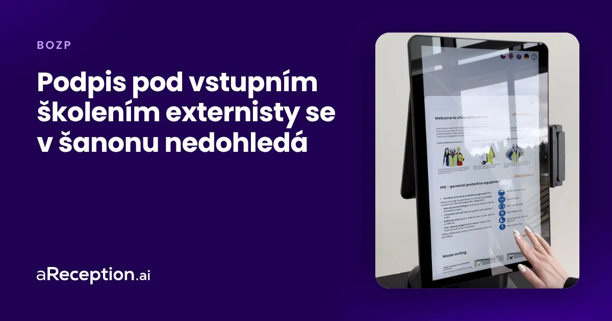 Titulní obrázek článku: terminál aReception se vstupním školením BOZP
