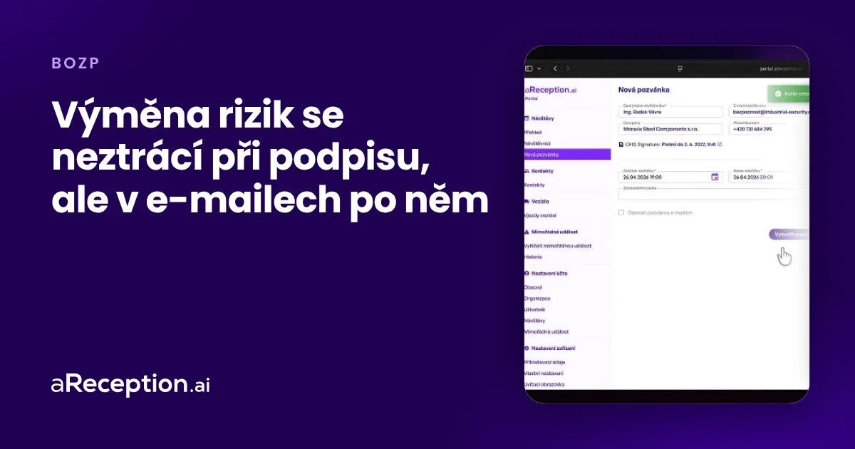Titulní obrázek článku: pozvánka pro externí firmu v portálu aReception