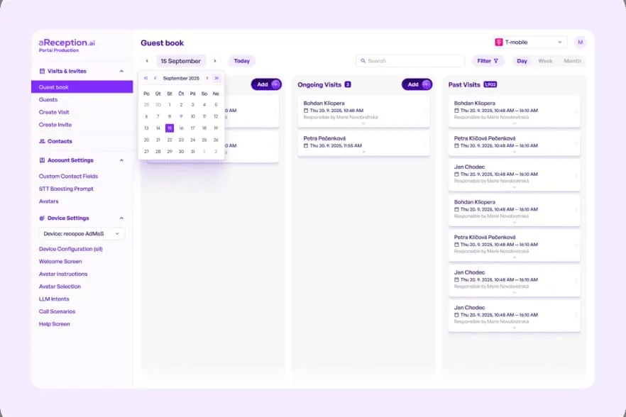 aReception Portal: overview of visits and contractors