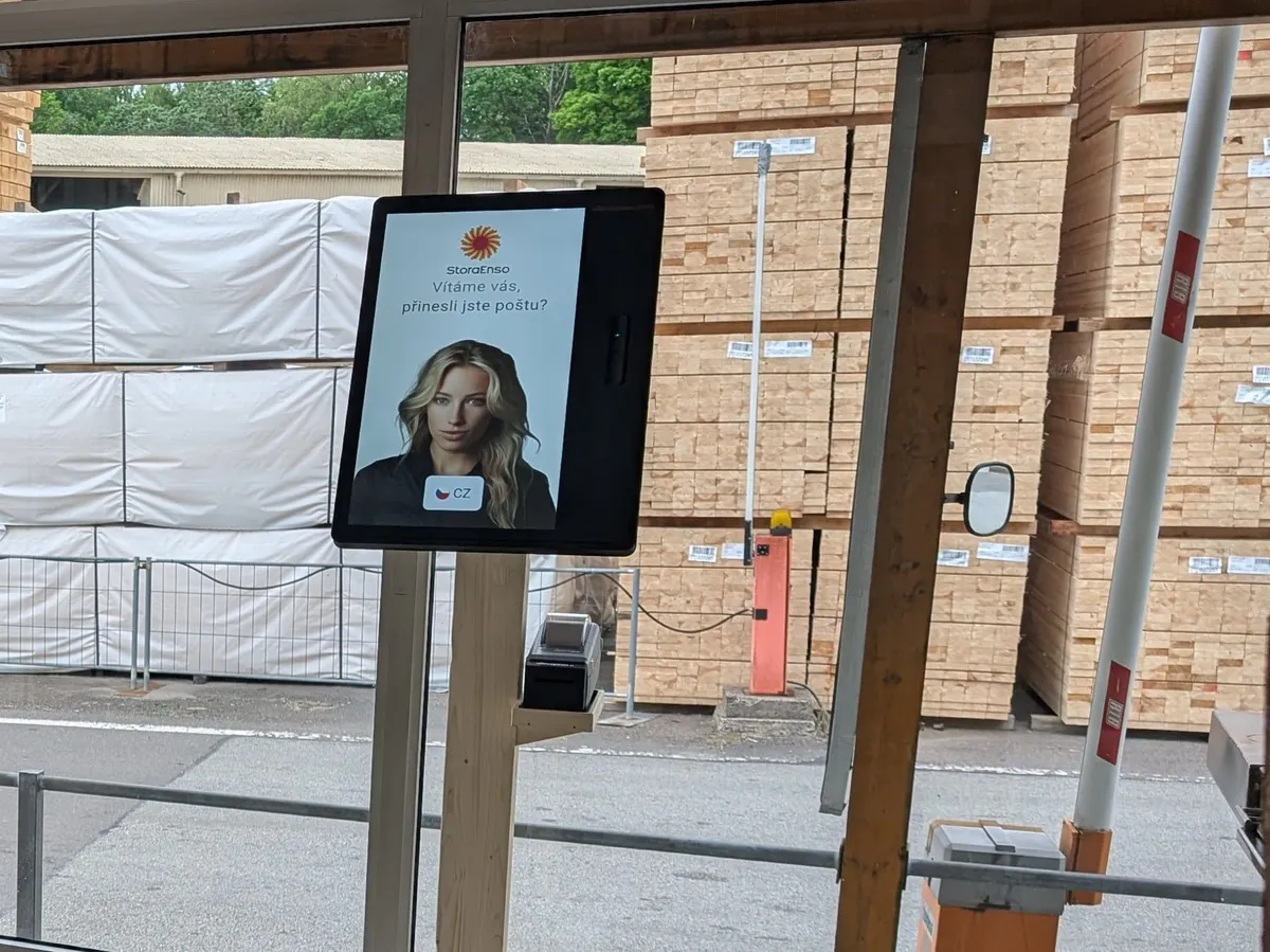 aReception kiosk at the entrance to a timber yard