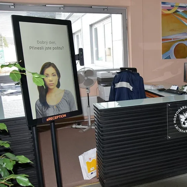 aReception kiosk by the reception desk of the Brno Regional Chamber of Commerce