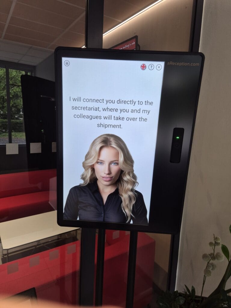 aReception kiosk at ELVAC connecting a visitor to the secretariat