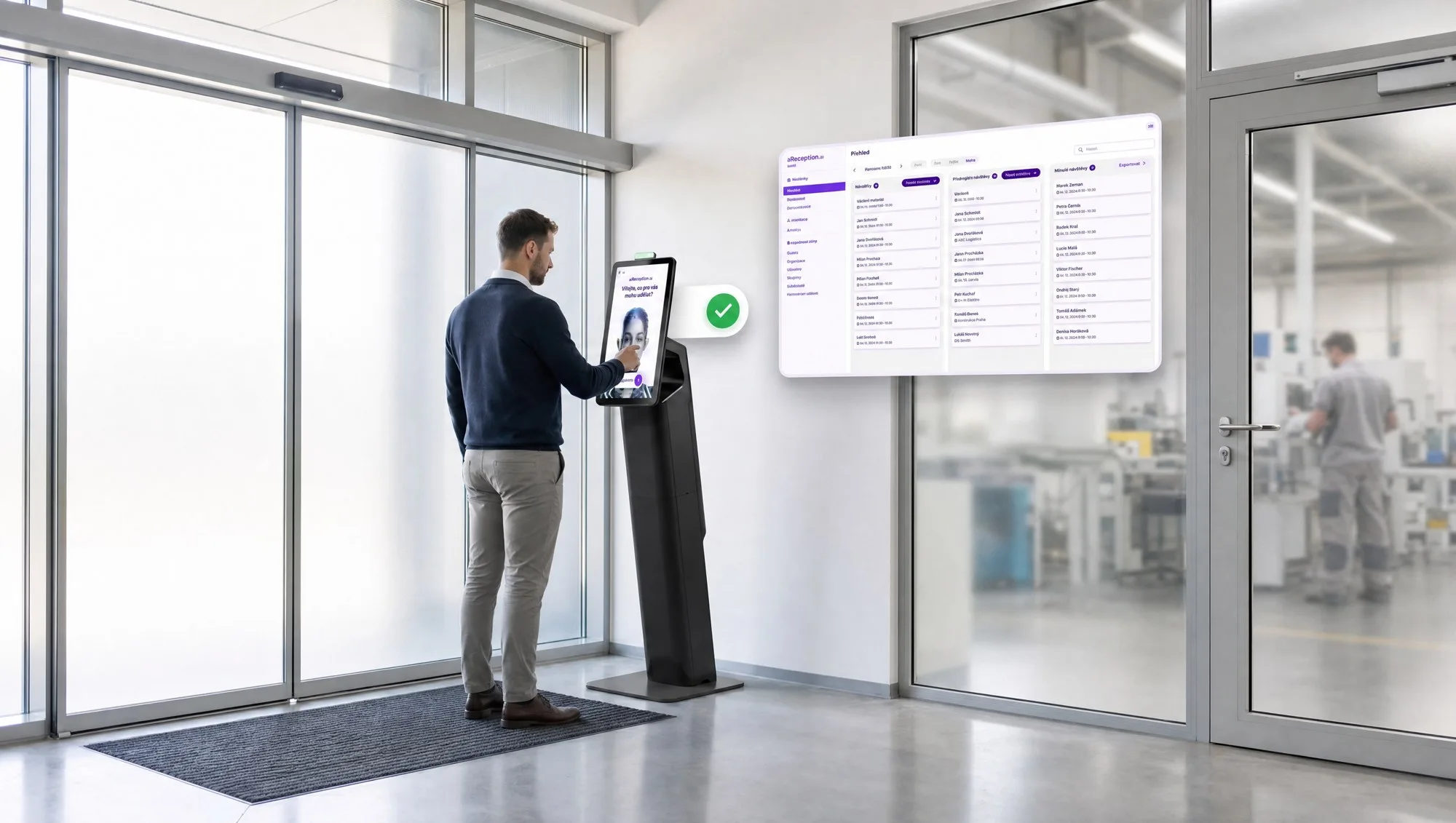 aReception kiosk at a company entrance