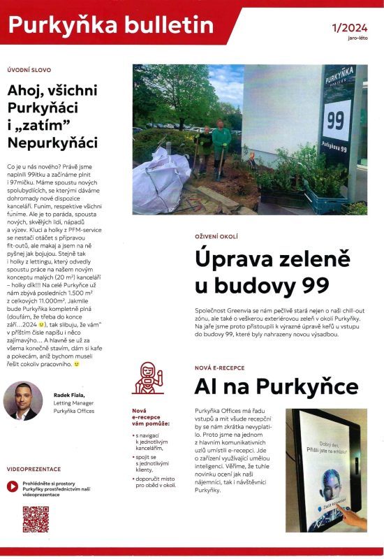 Purkynka office building bulletin featuring aReception digital reception